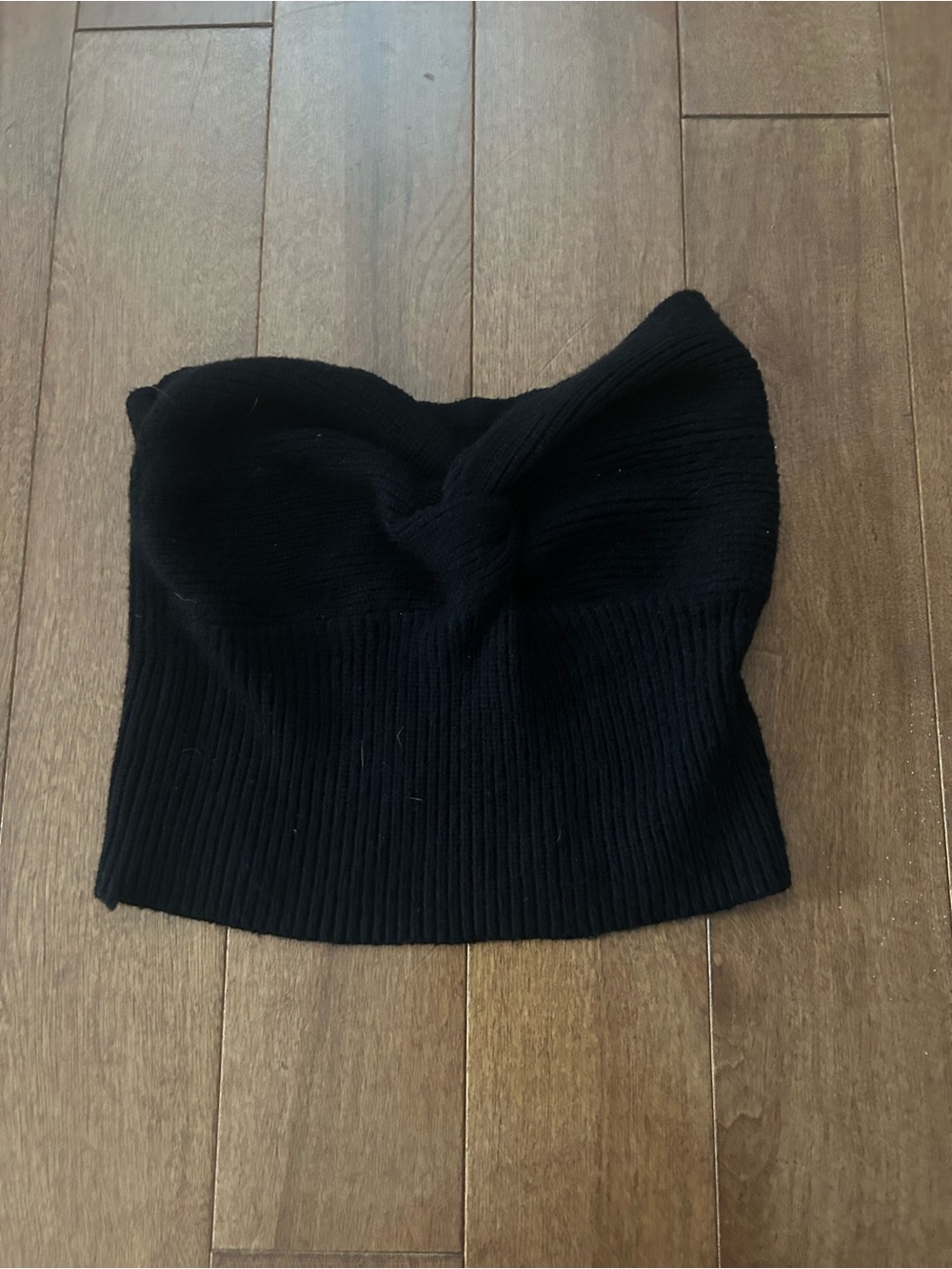 Black Knit Strapless Twist Bustier Top